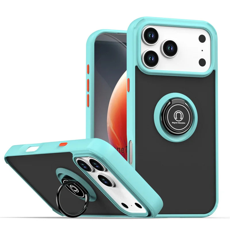 Shockproof Armor Matte Case with Magnetic Ring Holder for iPhone 17 Series