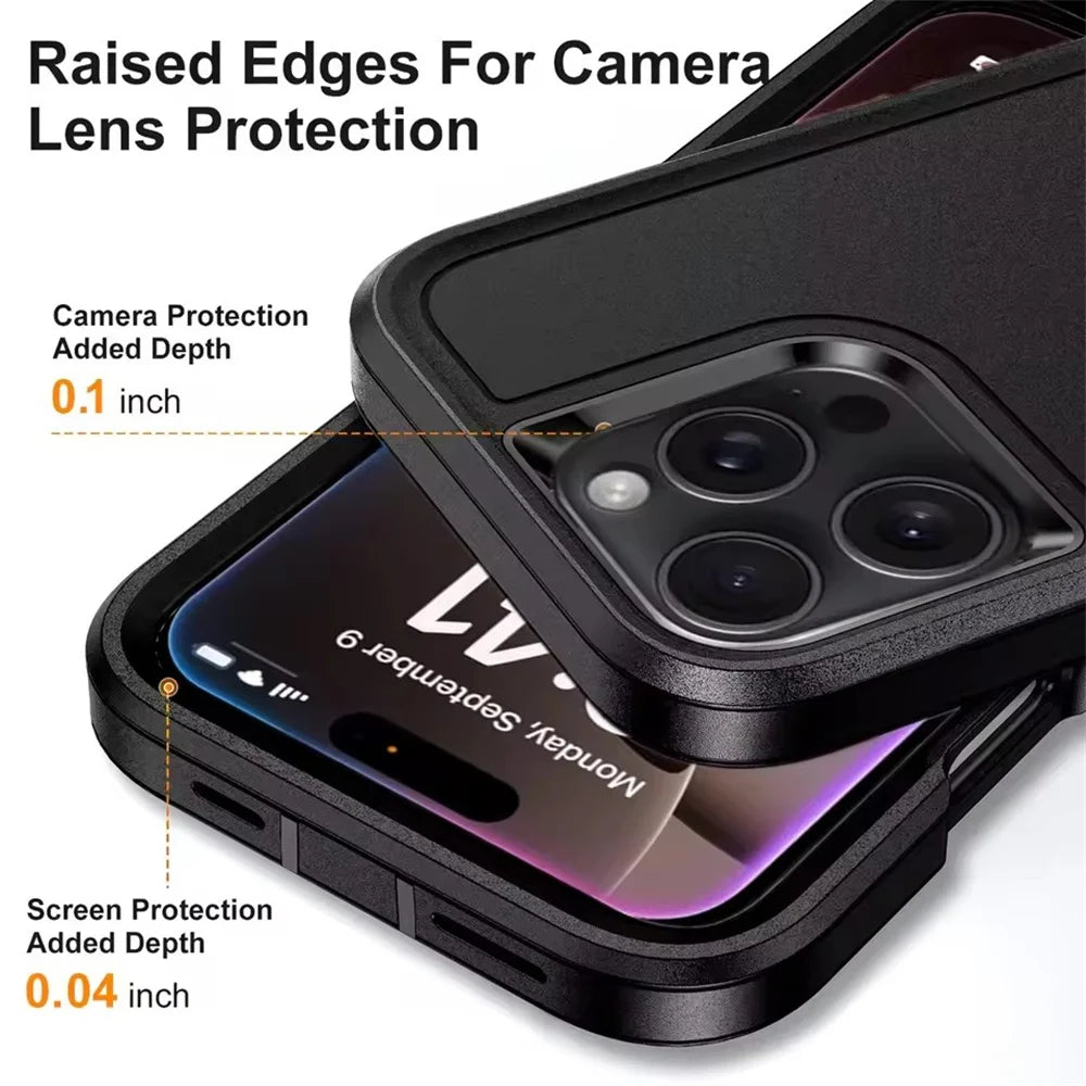 3-in-1 Hybrid Military-Grade Anti-Shock Case with Hard PC Holder for iPhone 16 Series