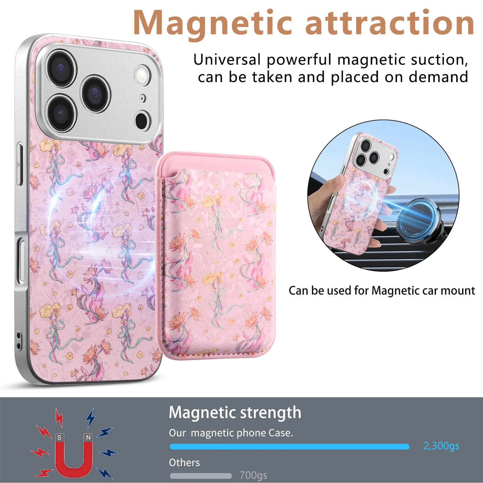 Embossed Leather MagSafe Case with Detachable Card Holder for iPhone 17 Series