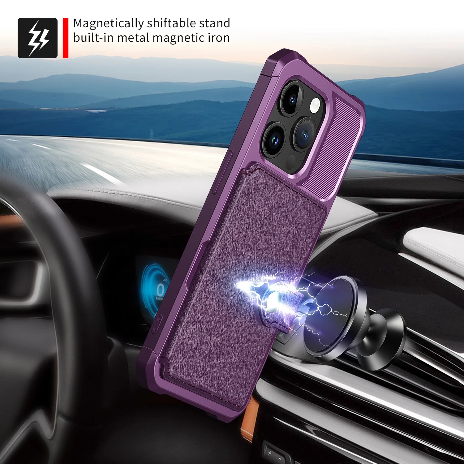 Magnetic Leather Wallet Case with Card Slots for iPhone 15 Series