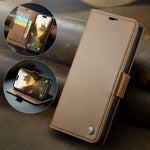 Pebbled Leather Magnetic Flip Wallet Case with Foldable Kickstand for iPhone 18 Series