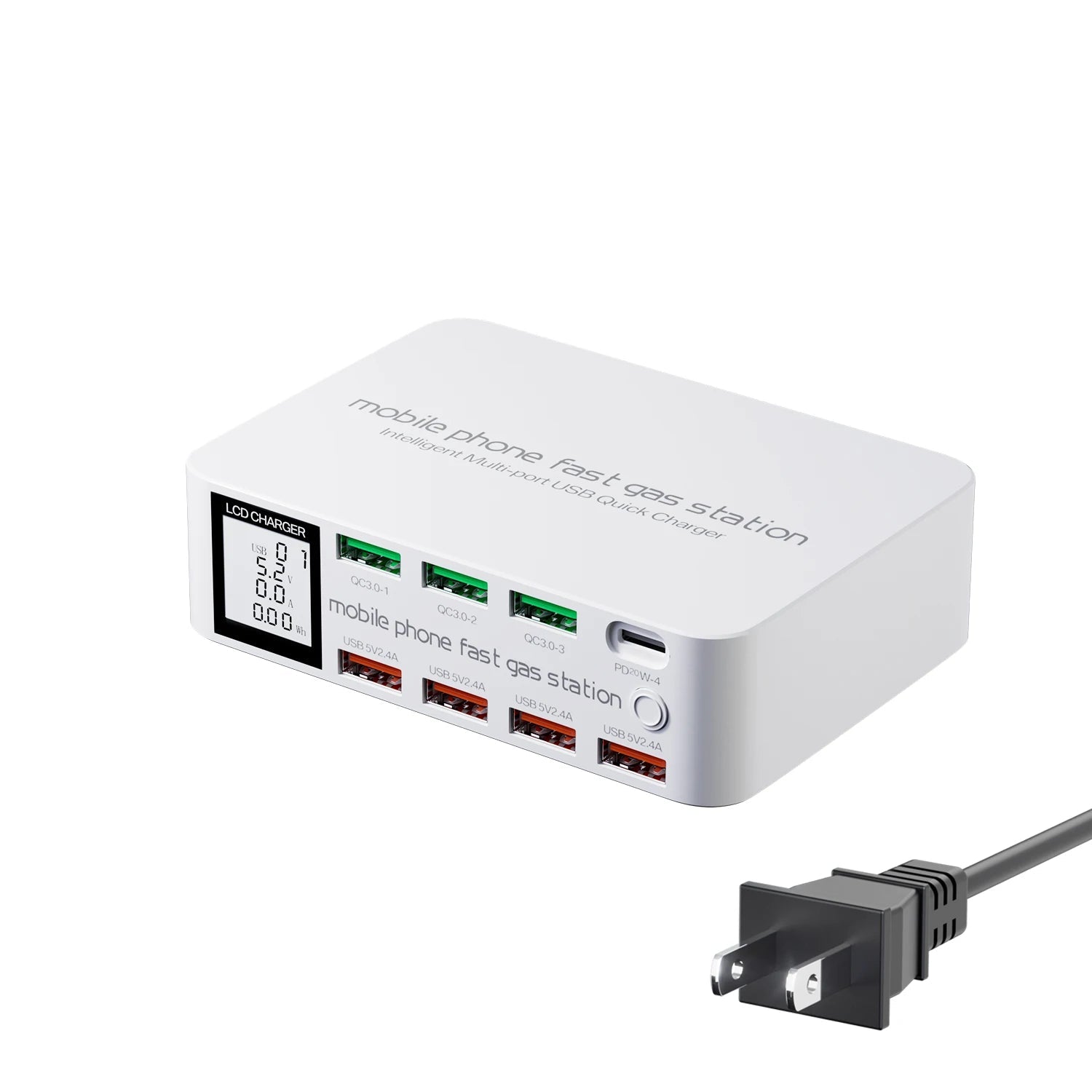 ASOMETECH 100W GaN Multi-Port USB Charger 8 Ports with Quick Charge and Digital Display