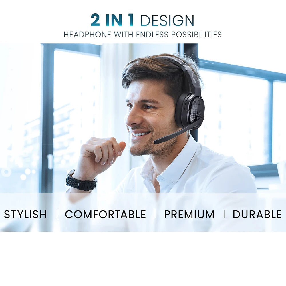 Mpow E65 2-in-1 Wireless Bluetooth Headset with Microphone & Detachable Ear Pad