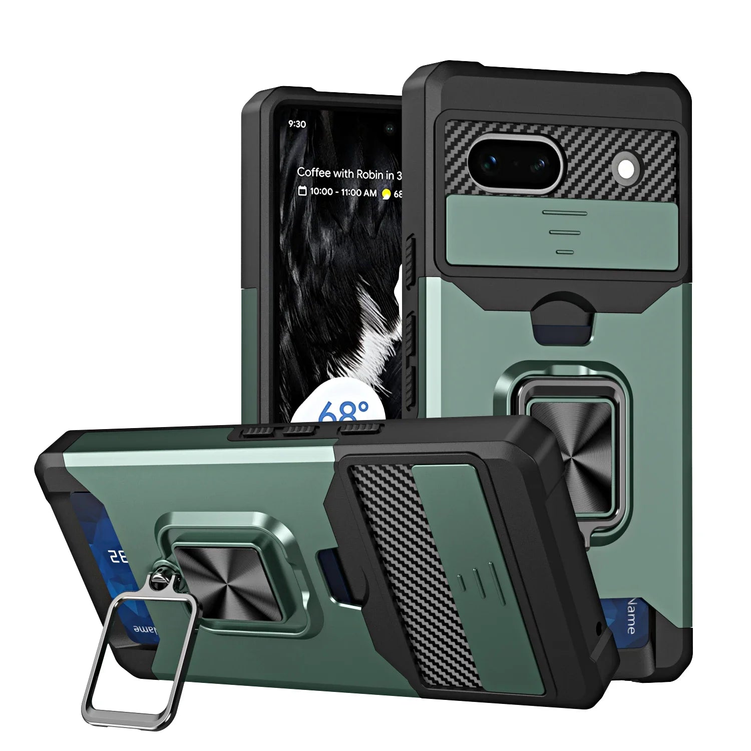 Google Pixel 7 Series TPU Frame Case with Sliding Card Slot & Kickstand Ring