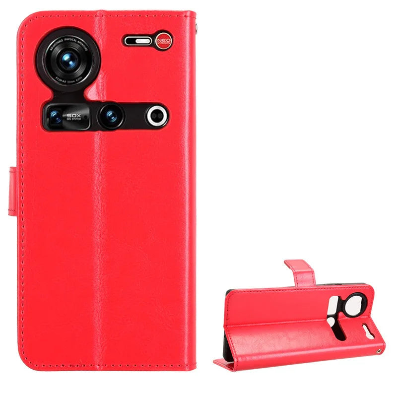 Protective Plain Leather Flip Case with Card Holder for ZTE Nubia Z70S/Z70 Ultra