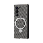 Shockproof Carbon Fiber Leather Phone Case with Rotating Holder for Samsung Galaxy Z Fold 5