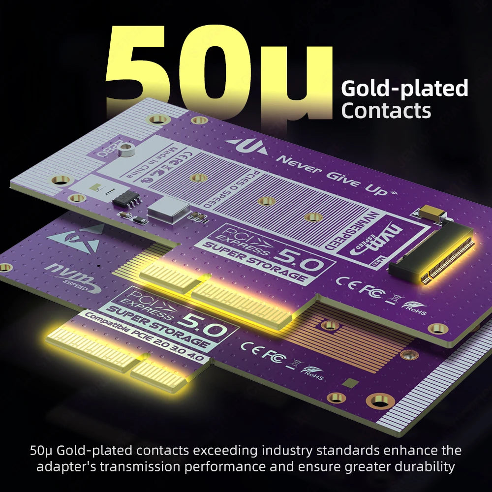 JEYI PCIe 5.0 to M.2 NVMe Adapter Card with Gen5 Heatsink Cooling