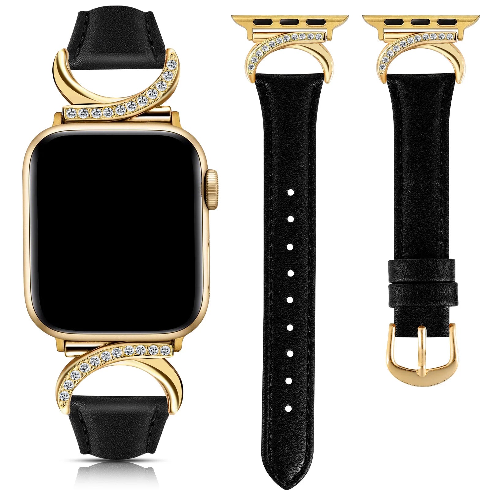 Moon Shaped Rhinestone Leather Strap for Apple Watch