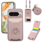 Lychee Grain Leather Lanyard Case with Card Holder and Ring for Google Pixel 9 Series