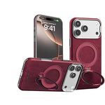 Shockproof Leather MagSafe Case with 360° Rotating Kickstand Ring for iPhone 18 Series