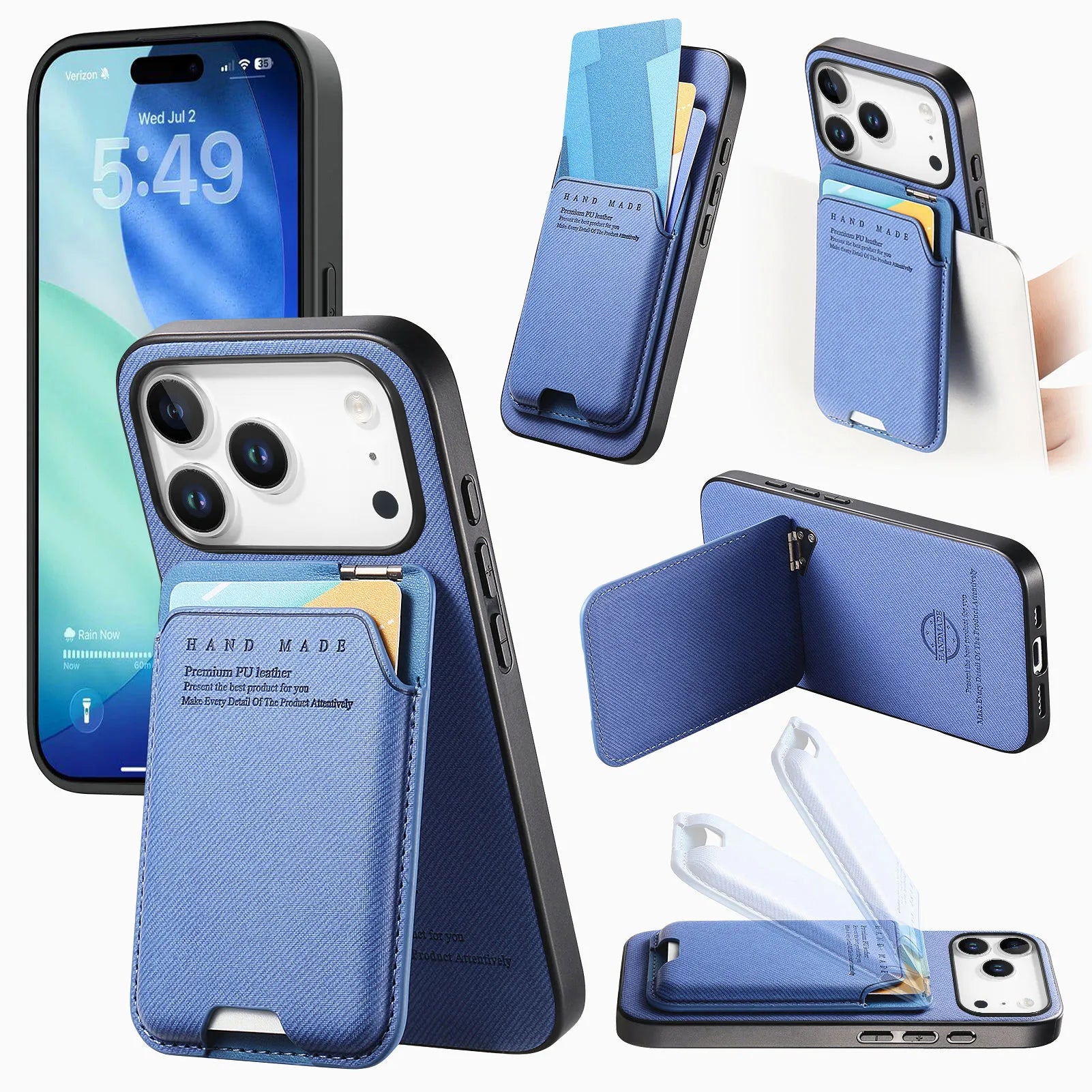 Multi-Functional Leather Wallet Case with Vertical Card Slot & Hoverable Kickstand for iPhone 17 Series