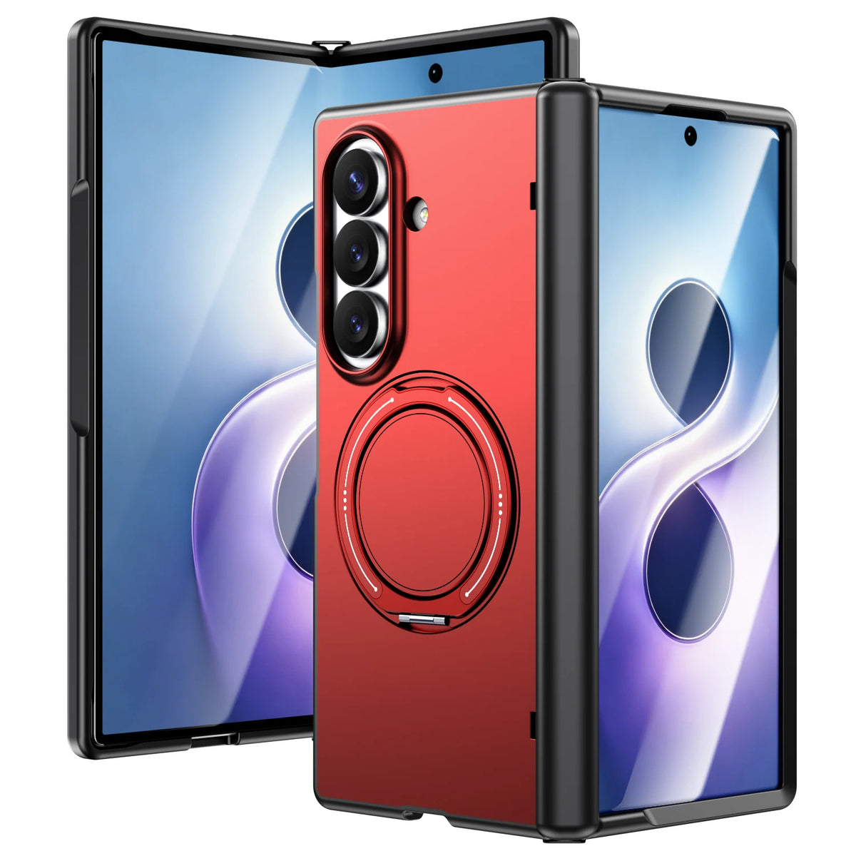 Shockproof TPU and Polycarbonate Case with 360° Rotating Magnetic Ring Stand for Samsung Galaxy Z Fold 7