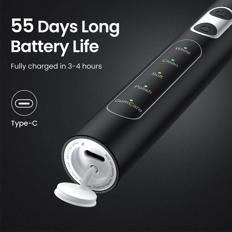 Yunchi C3 Sonic Electric Toothbrush with 5 Modes and Replacement Heads