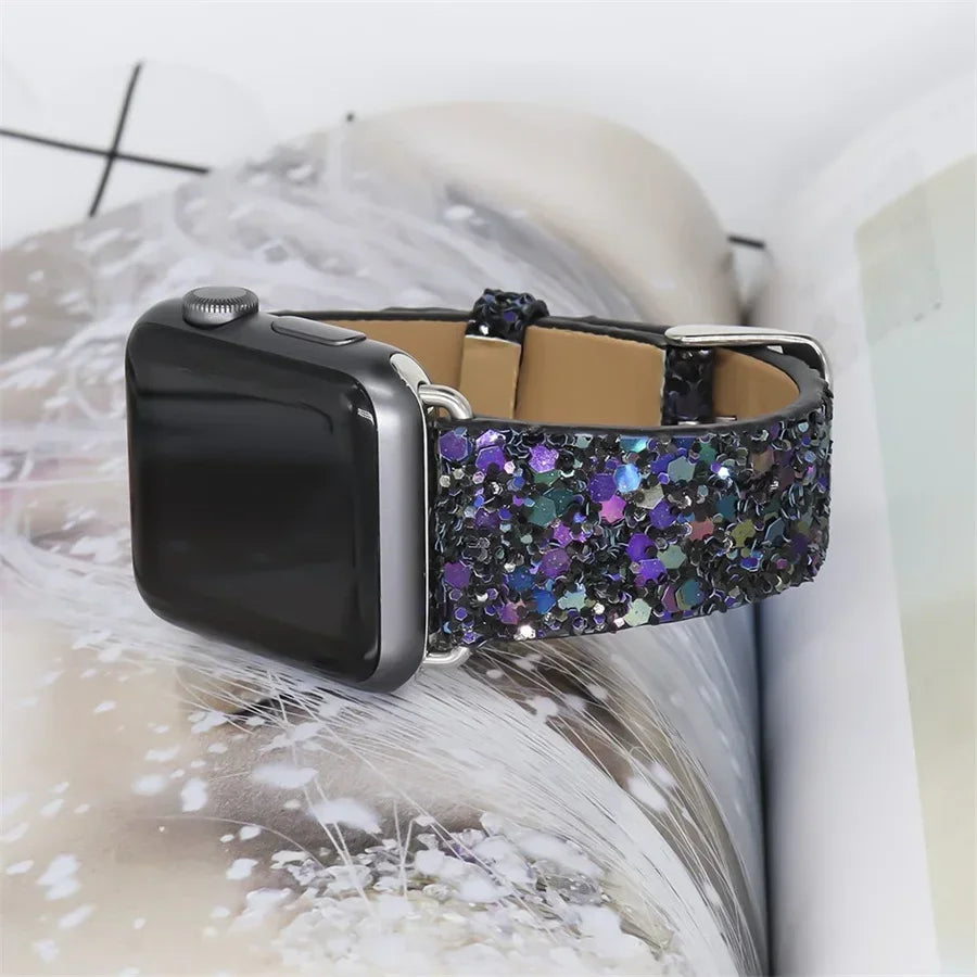 Luxury Shiny Glitter Leather Strap for Apple Watch