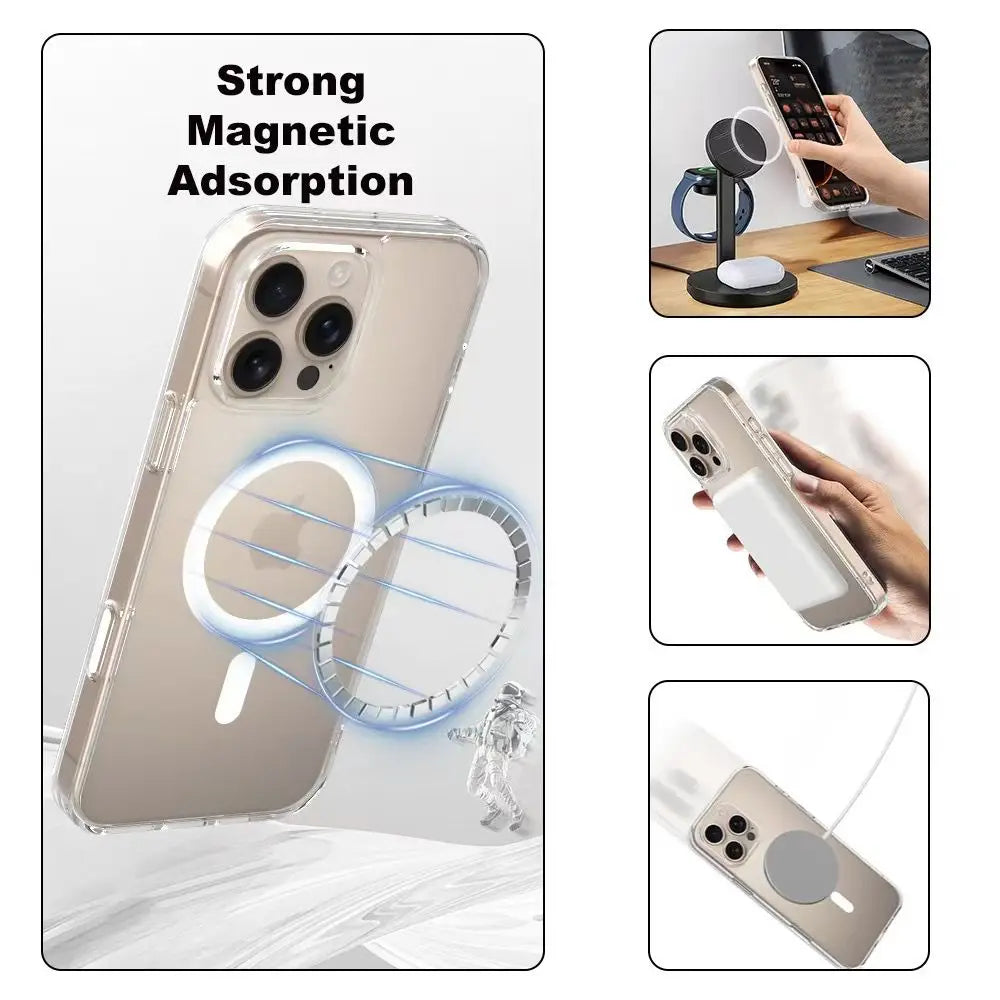 Shock-Resistant Transparent Acrylic MagSafe Case for iPhone 16 Series