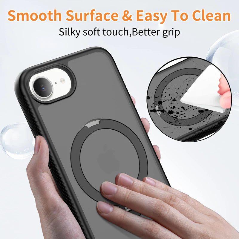 MagSafe Compatible Frosted Case with Metal Ring Stand for iPhone 17e
