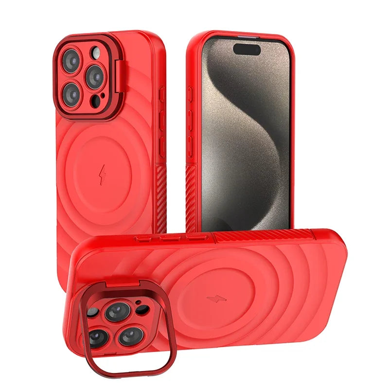 Matte Ripple Armor MagSafe Case with Foldable Stand for iPhone 16 Series