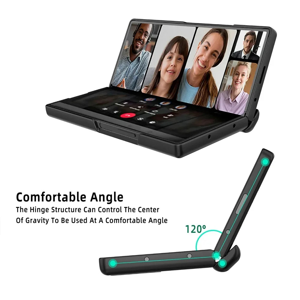 Full Coverage Hinge Protective Leather Case with Kickstand & Wristband for Samsung Galaxy Z Fold 5