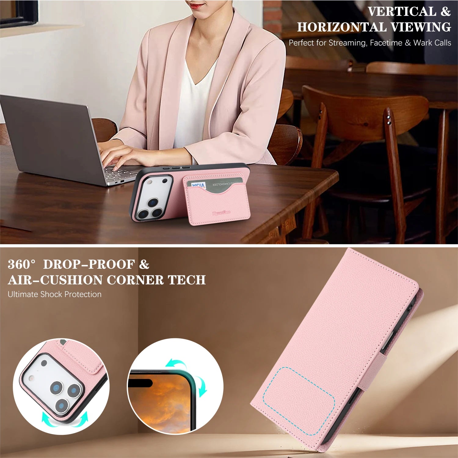 iPhone 17 Series Leather Flip Case with RFID Card Slots