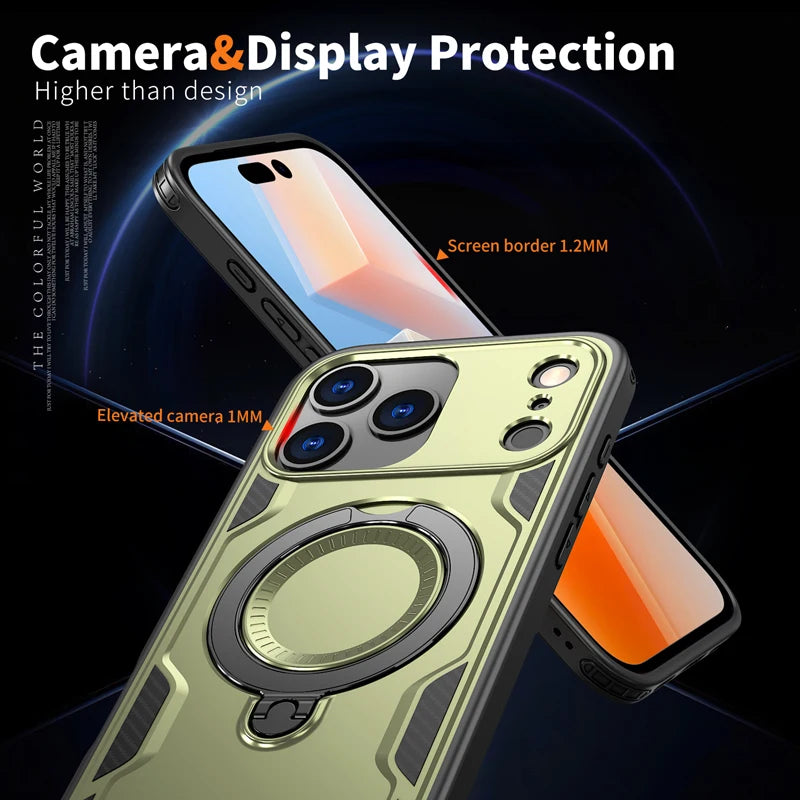 Hard PC and Soft TPU Camera Protection Case with Ring Stand for iPhone 18 Series
