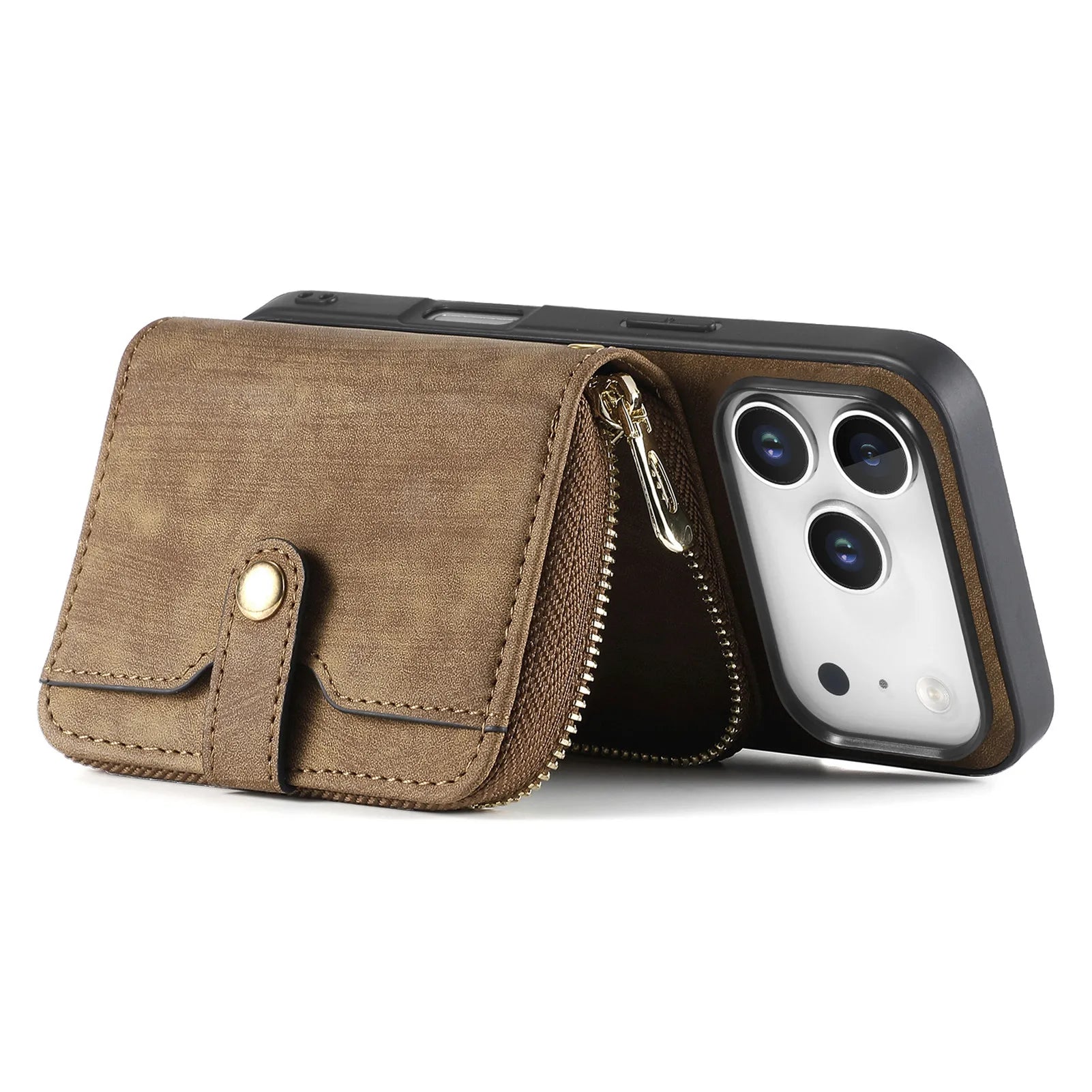 Multi-Functional Crossbody Leather Case with Card Slots & Zipper Pouch for iPhone 17 Series