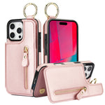 Protective Leather Case with Zipper Wallet & Ring Holder for iPhone 16 Series