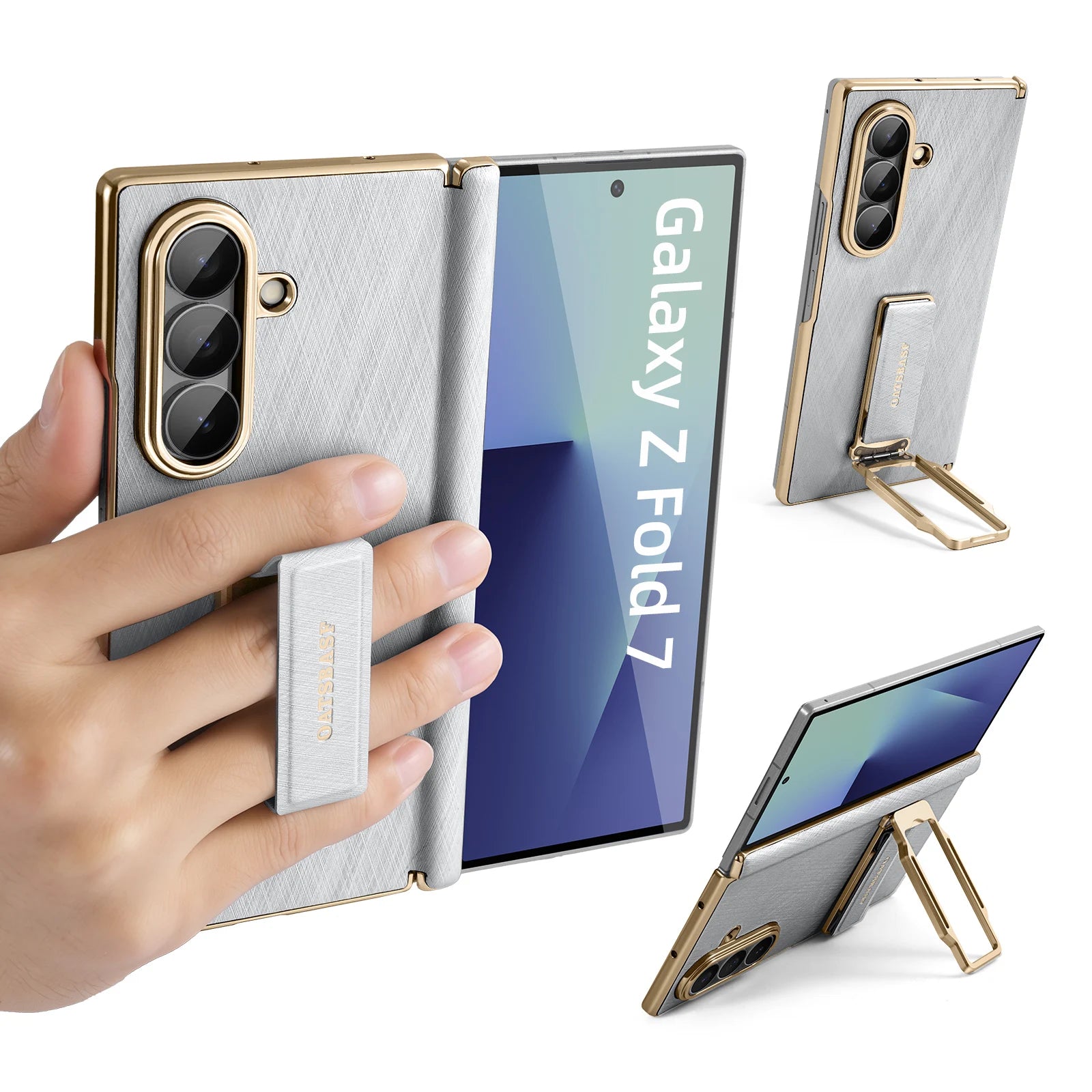 Samsung Galaxy Z Fold 7 Leather Case with 360° Rotating Stand & Strap