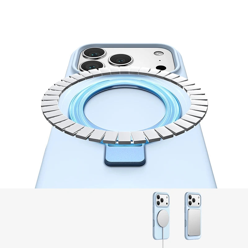 Matte Liquid Silicone Magnetic Case with Rotating Ring Holder for iPhone 17 Series