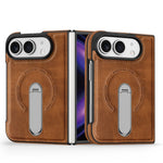 Faux Leather MagSafe Kickstand Case with 360° Rotating Stand for iPhone Duo