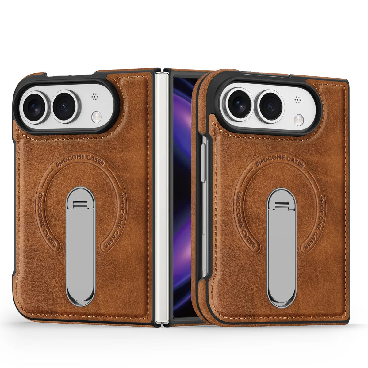Faux Leather MagSafe Kickstand Case with 360° Rotating Stand for iPhone Duo