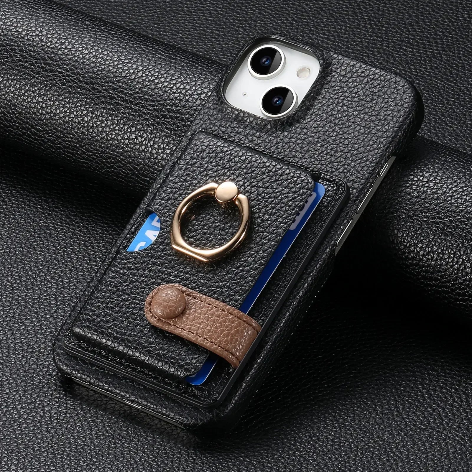 Shockproof Leather Wallet Case with Card Holder for iPhone 15 Series