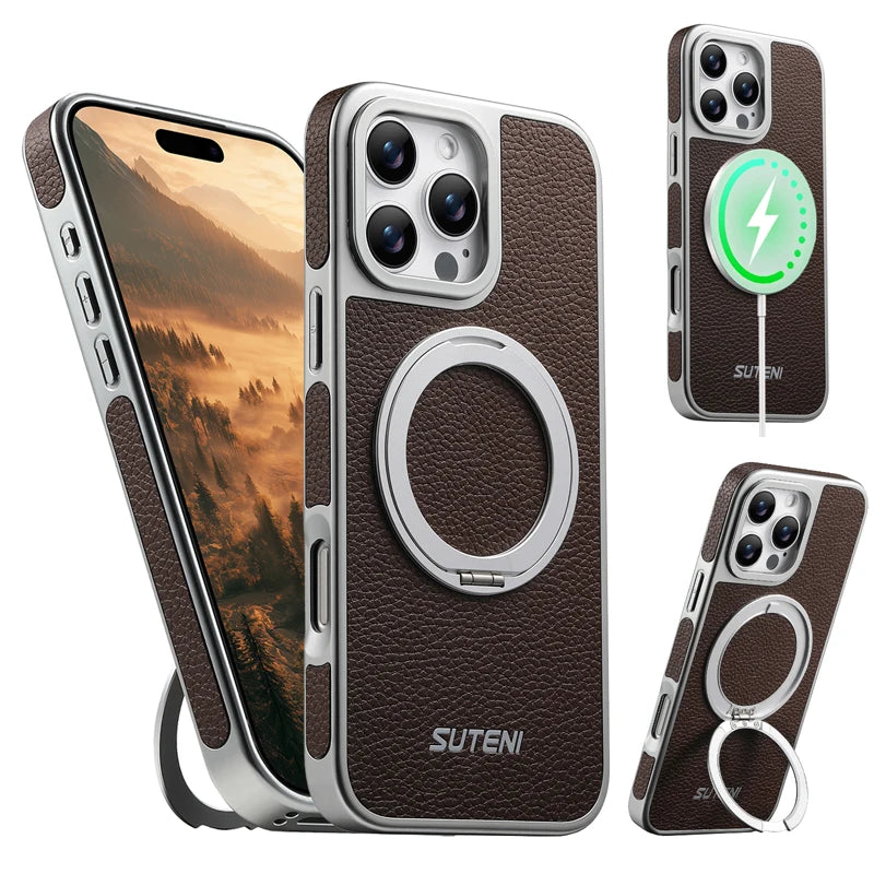 Textured Quilted MagSafe Case with 360° Rotatable Ring Stand for iPhone 17 Series
