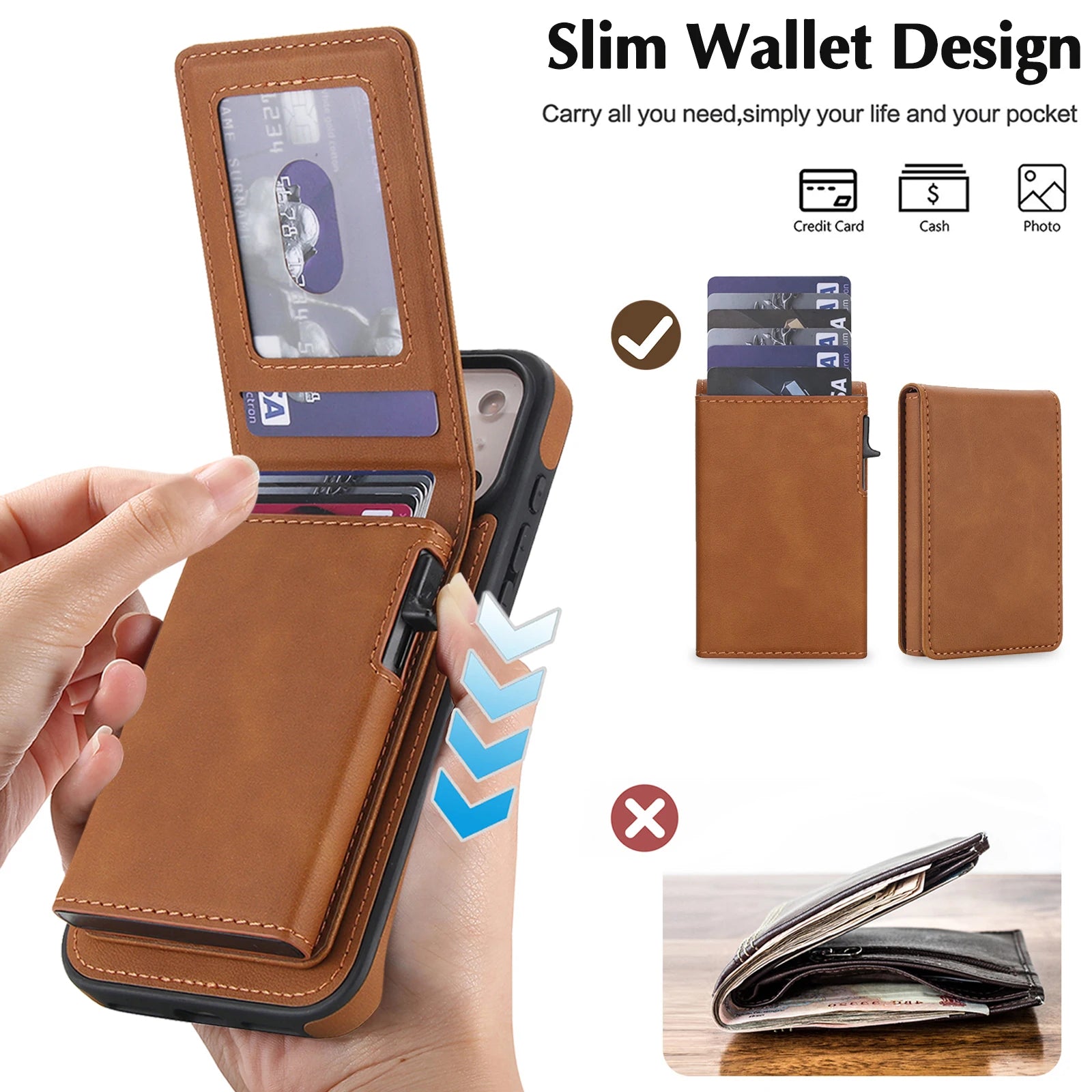 iPhone 17 Series Detachable Leather Wallet Case with Kickstand and RFID Protection