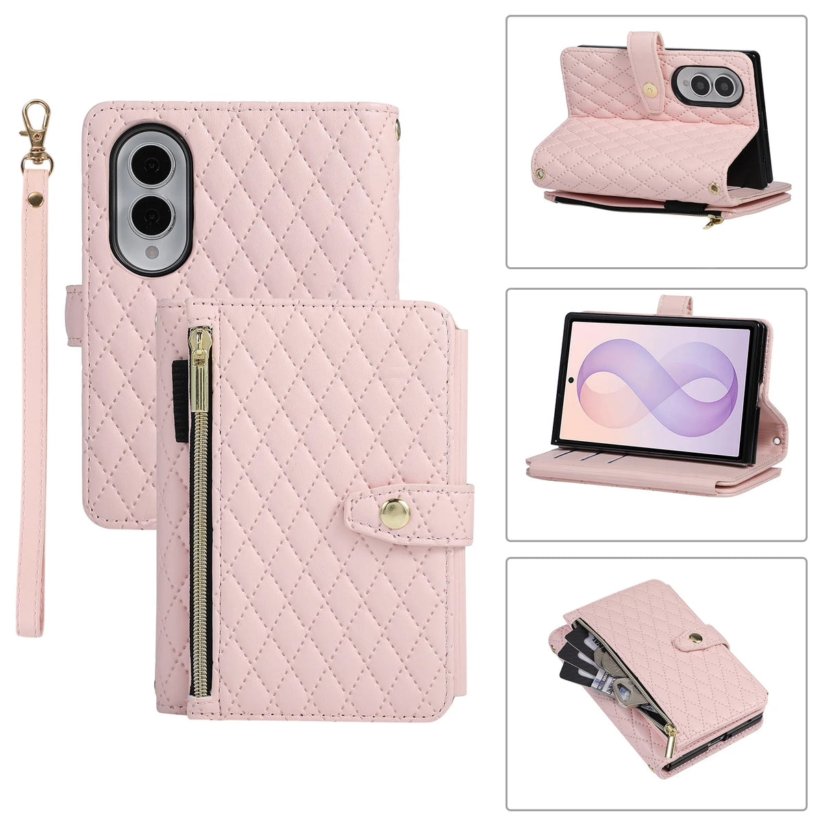Quilted Leather Wallet Case with Foldable Viewing Stand for Samsung Galaxy Z Fold 8
