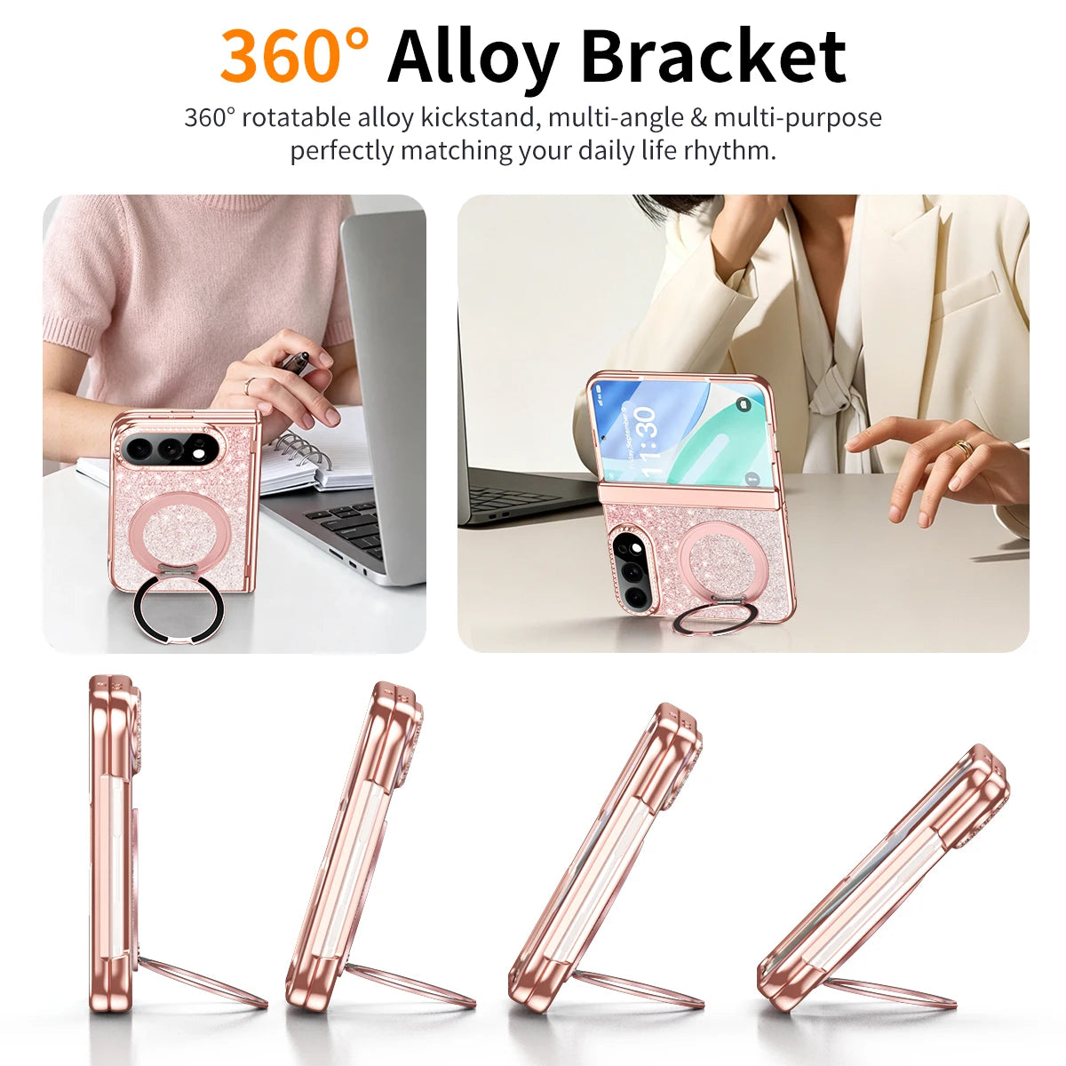 Glitter Rhinestone MagSafe Case with 360° Rotating Ring Stand for iPhone Duo