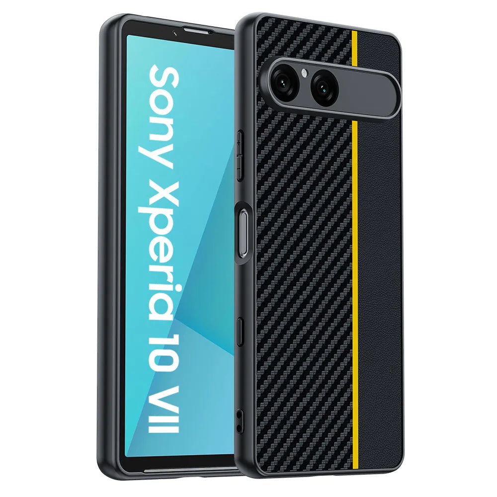 Sony Xperia 10 VII PU Leather Case with Fiber Texture and Shock-Resistant Protection
