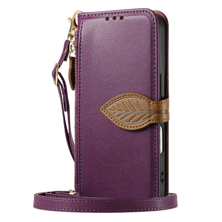 Leather Zipper Phone Case for OPPO Find X9 / X9 Pro (Long Strap)