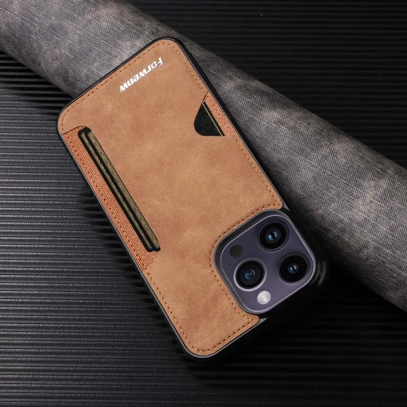 Vintage-Style Leather Wallet Case for iPhone 15 Series