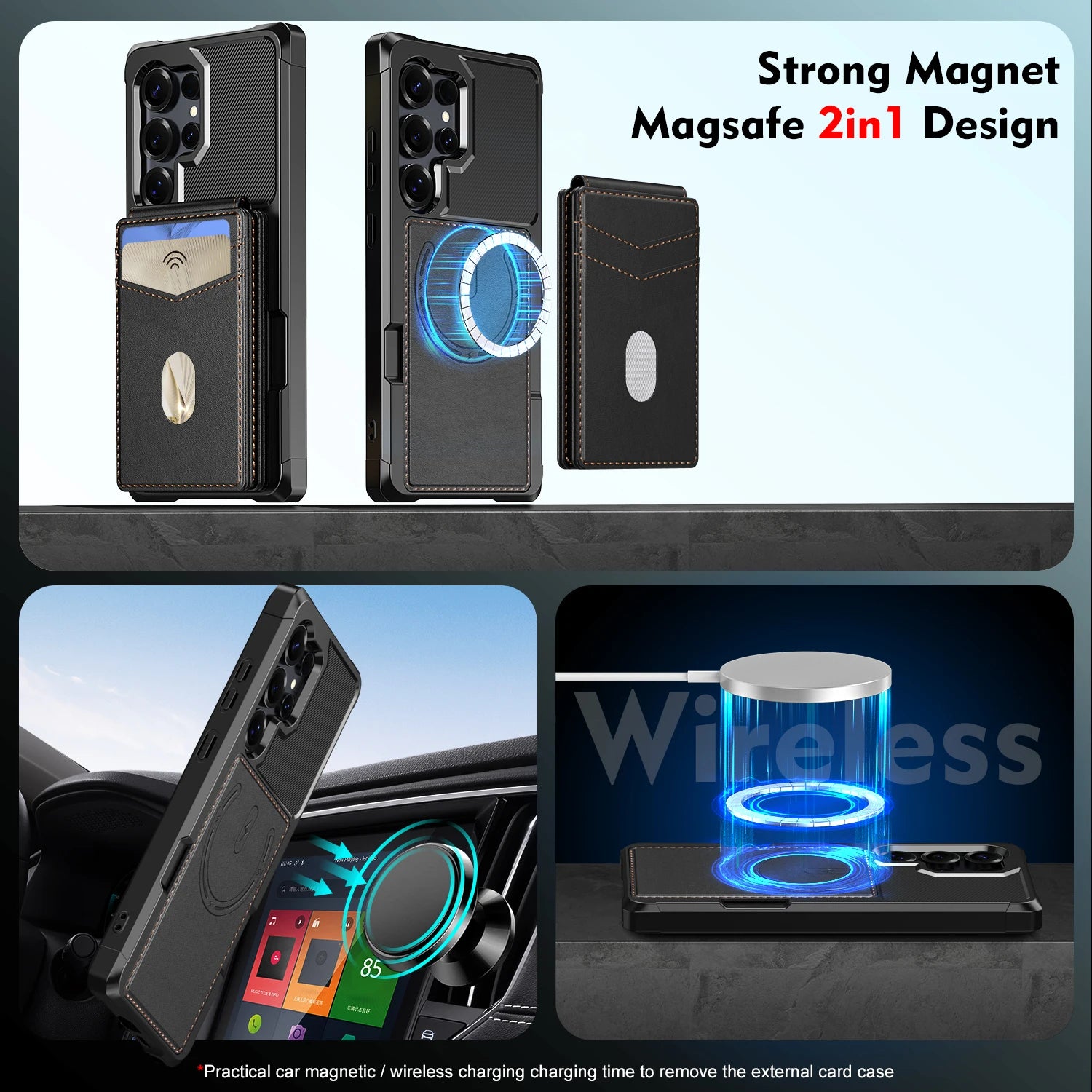 Luxury Leather Magnetic Case with Detachable Card Holder for Samsung Galaxy S24 Series