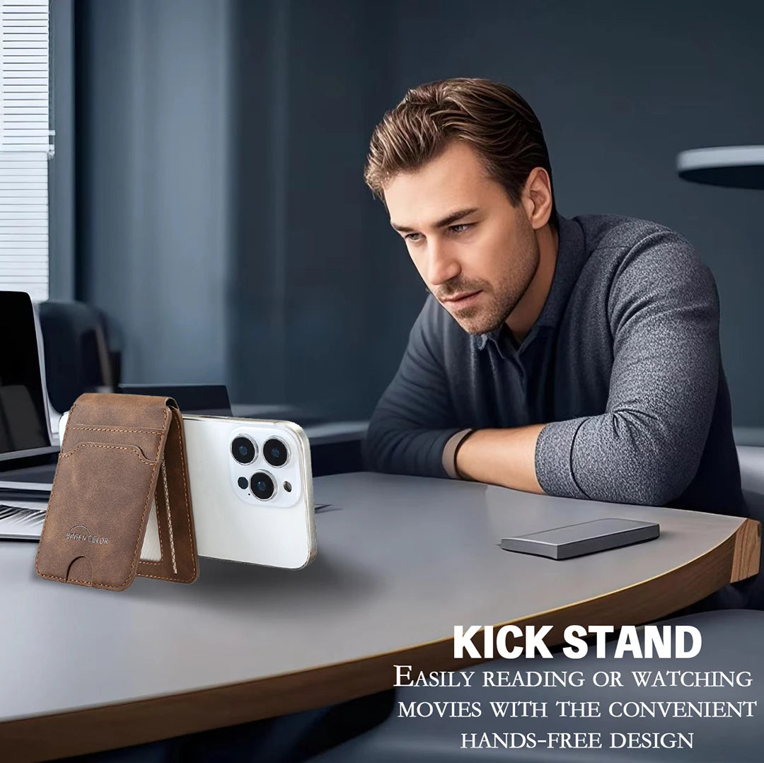 RFID Blocking Magnetic Leather Wallet with Foldable Hinge Stand