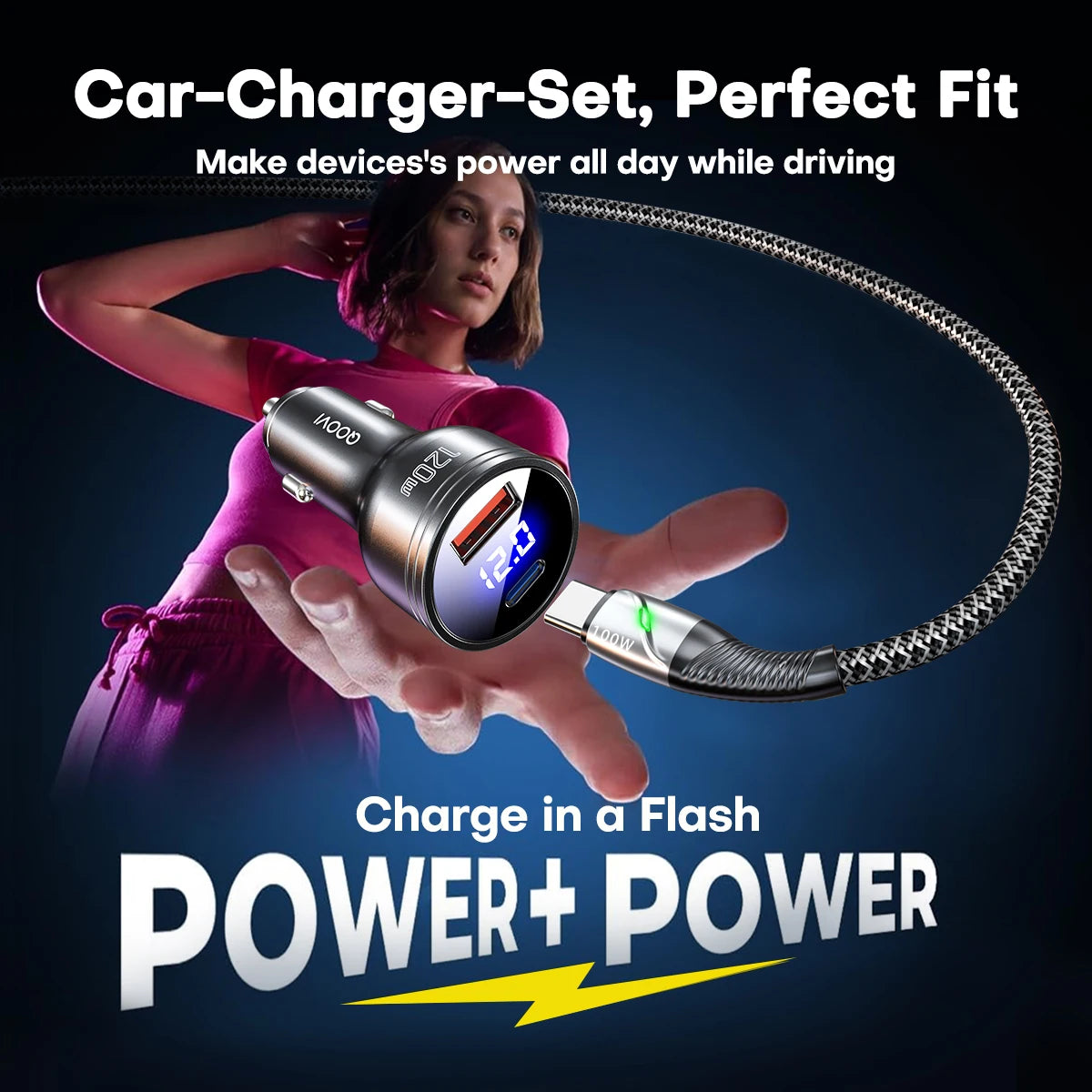 QOOVI 120W Dual-Port USB-C Car Charger