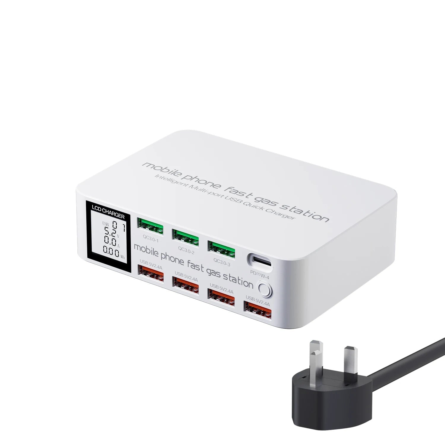 ASOMETECH 100W GaN Multi-Port USB Charger 8 Ports with Quick Charge and Digital Display