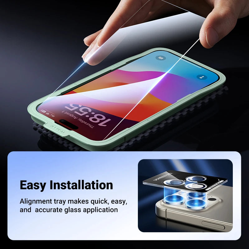 Full Cover Tempered Glass Screen Protector with Camera Lens Protector for iPhone 16 Series