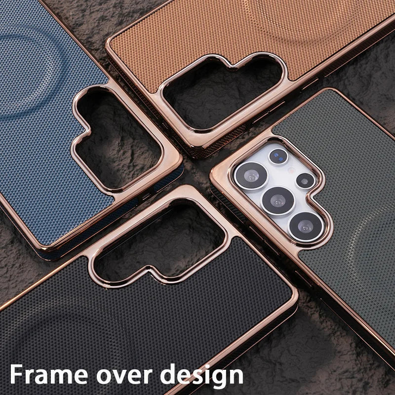 Soft Edge Leather Plating Magnetic Case for Samsung Galaxy S25 Series