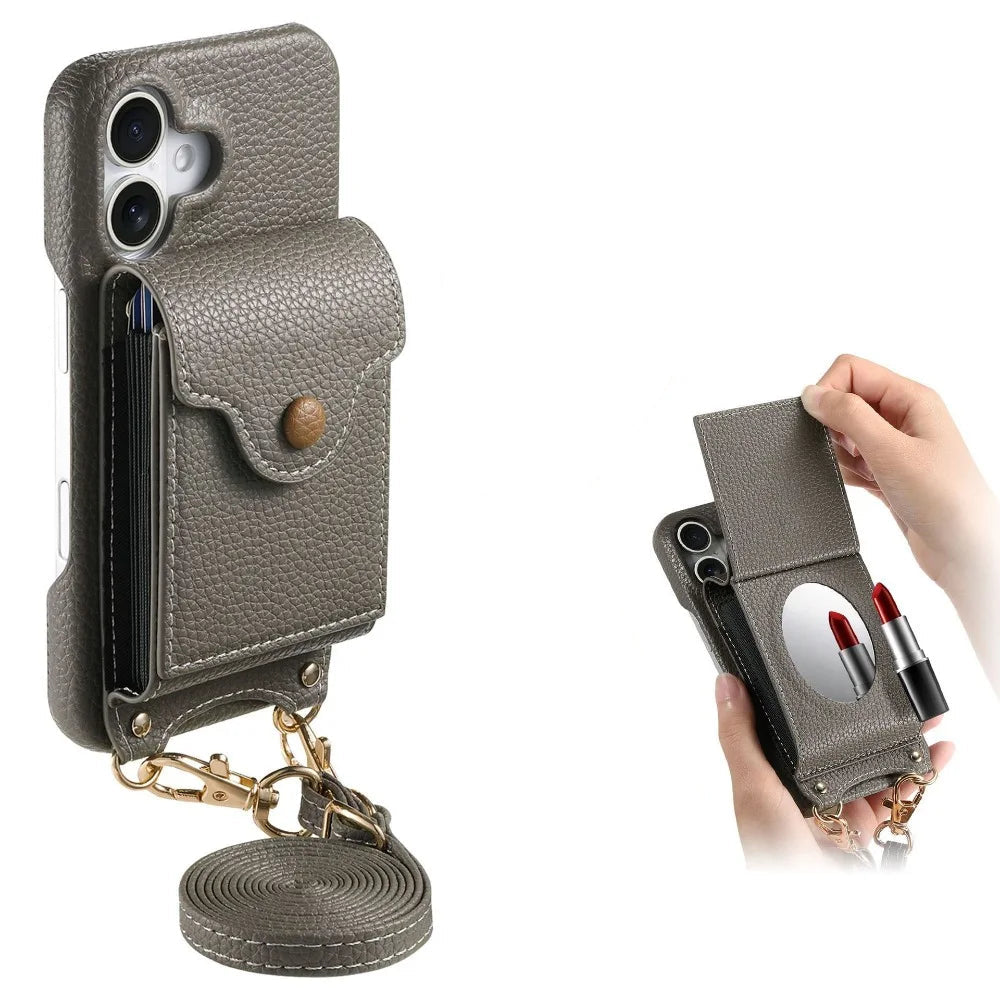 Crossbody Wallet Case with Mirror for iPhone 16