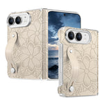 Embossed Floral Leather Case with Wrist Strap and Hinge Protection for iPhone Duo