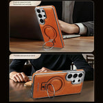 Premium Leather Magnetic Case with Ring Kickstand for Samsung Galaxy S26 Series