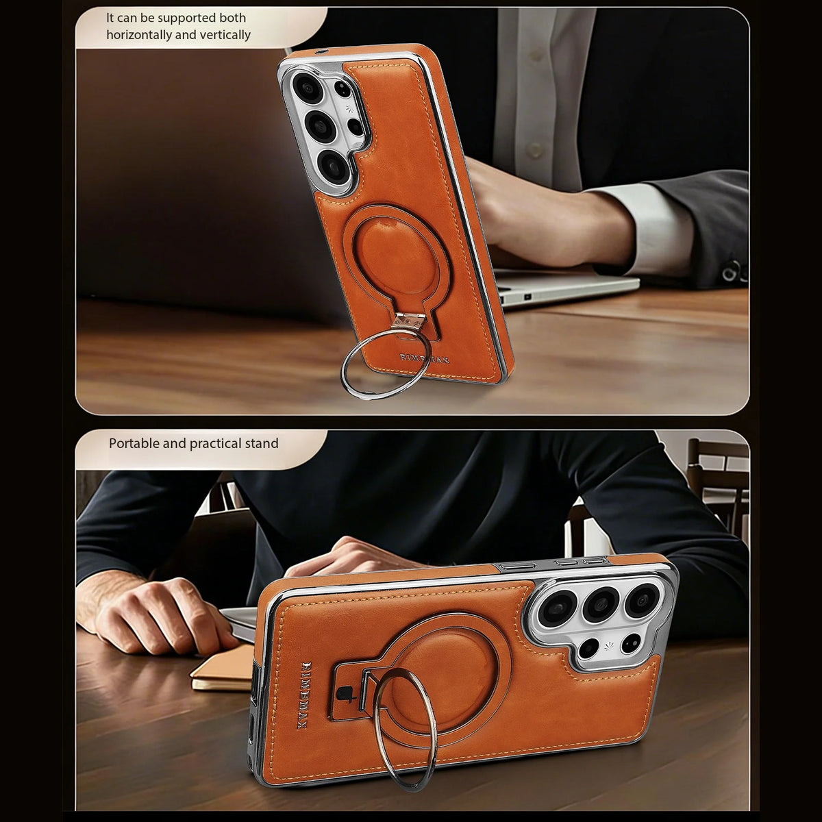 Premium Leather Magnetic Case with Ring Kickstand for Samsung Galaxy S26 Series