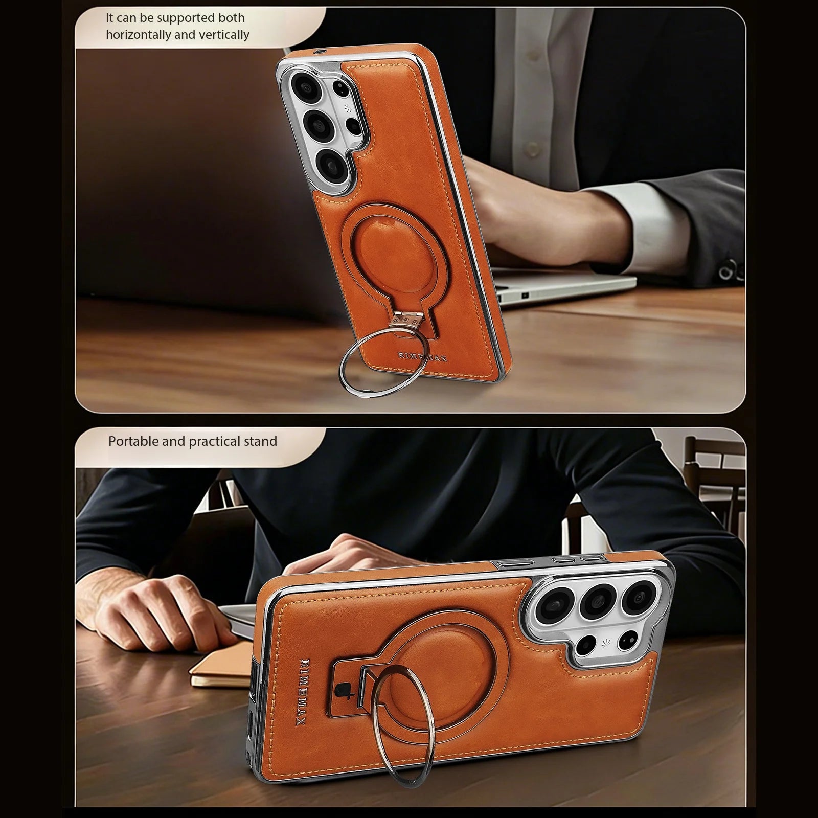 Premium Leather Magnetic Case with Ring Kickstand for Samsung Galaxy S26 Series