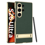 Luxury Matte Leather Case with Hidden Kickstand for Samsung Galaxy S26 Ultra
